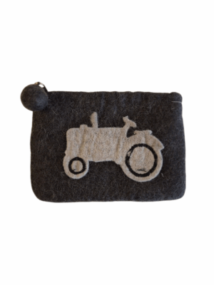 Pung i tovet ull svart/grå, motivtraktor   L=16cm  H=11cm