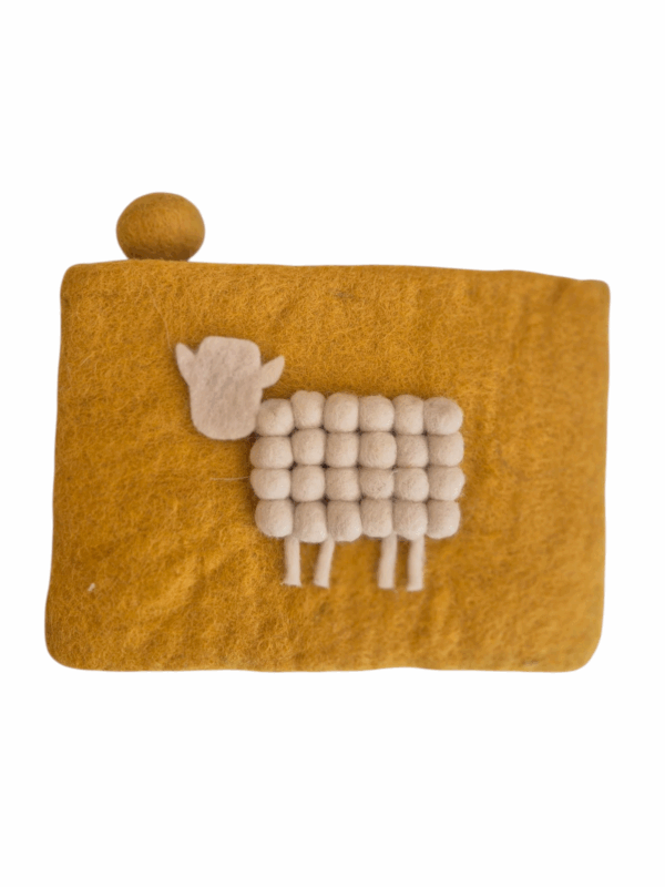 Pung tovet ull gul, motiv sau   L=18cm  H=13cm