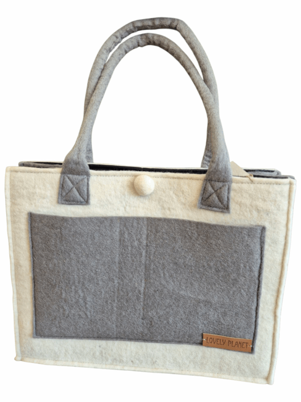 Veske i tovet ull beige/grå  H=32cm  Br.=40cm
