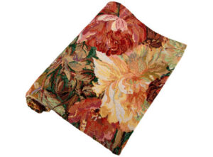 Løper jaquard blomst rød/rosa 33x100cm