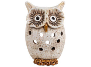 Ugle til telys  beige keramikk  8x13cm