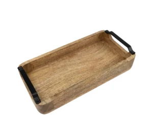 Antikk fat tre med metall håndtak 15*30cm