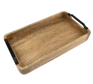 Antikk fat tre med metall håndtak 20*35cm