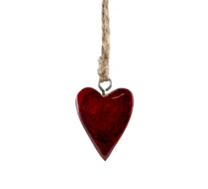 Hjerte rødt antikk av tre 4*5,5cm