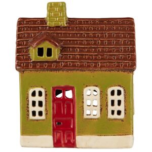 Lyshus My Home Town  grønt m/rød dør  H=17cm