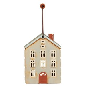 Lyshus Nyhavn m/hank og brun dør H=21cm