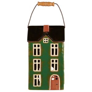 Lyshus Nyhavn grønt m/brun dørog handtak H=30cm