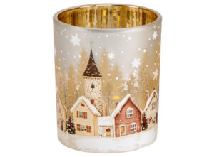 Lysglass Juleby  frostet    6x7,5cm