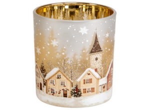 Lysglass Juleby  frostet    8x9cm