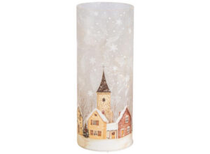 Lyslykt LED  Juleby  frostet    8x20cm